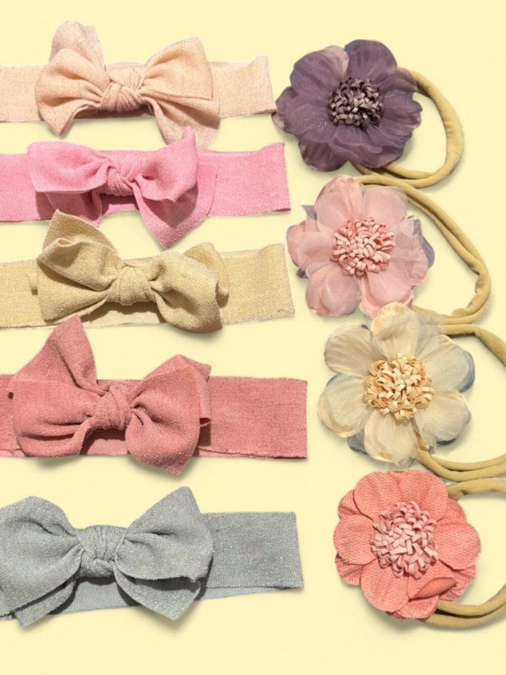 9pc Baby & Toddler Elastic Headband Set - Pastel Bows & Chiffon Flowers